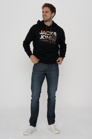 Jack & Jones Erkek Logo Baskılı Kapüşonlu Sweatshirt - Luke Black Siyah