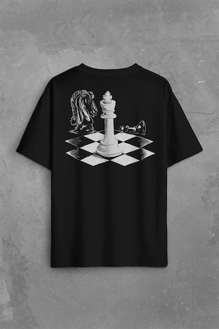 Satranç Zeka Oyunu Şah Mat Vezir Chess Santranç Sırt Ön Baskılı Oversize Tişört Unisex T-shirt 001