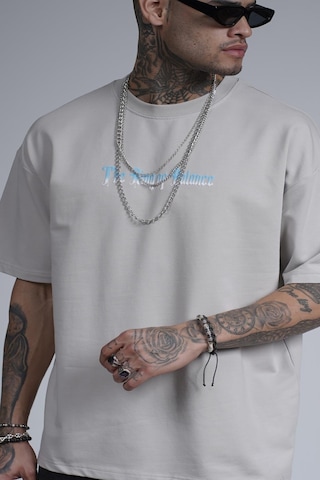 King-Brich The King Of Balance Baskılı Oversize Kalıp Unisex Tişört Gri