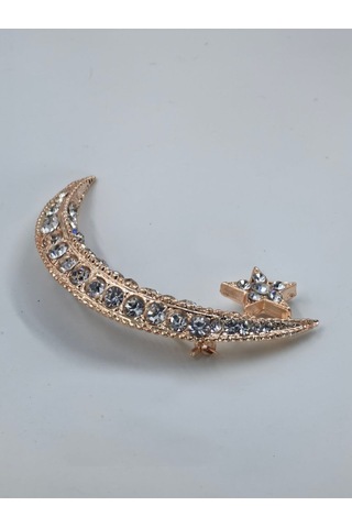 Taşlı Hilal Ve Yıldız Model Broş Gold