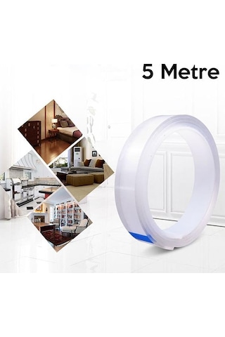 Polham Ultra Güçlü Çift Taraflı Nano Bant 5 Metre, Tablo, Askılık, Raf,için Süper Güçlü Bant