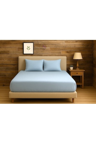 Shules Collection Mavi Çift Kişilik Çarşaf+yastık Seti %100 Pamuk Mavi