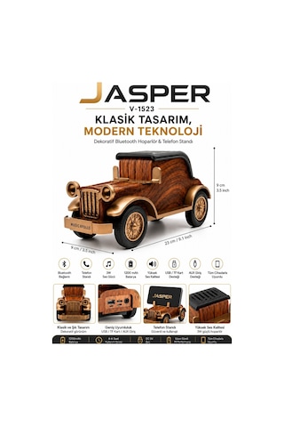 Jasper Jpr-1523 Dekoratif Bluetooth Hoparlör Telefon Standı Retro Klasik Araba Tasarım 3w 1200 Mah