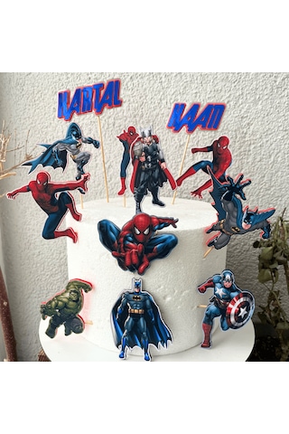 Avengers Temalı Erkek Çocuk Doğum Günü İsme Özel 3d Çubuklu Pasta Süsü Seti Cake Topper Çocuk