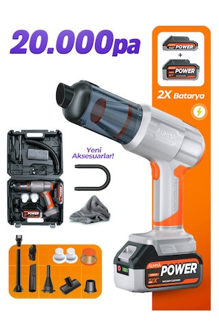 Auhma Ahv-21 20.000pa Şarjlı Araç Süpürgesi Ve Hava Üfleyici - Çift Bataryalı Profesyonel Set Gri