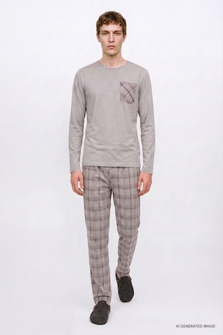 Ac&Co / Altınyıldız Classics Erkek Grı Melanj 2'li Pamuklu Yumuşak Dokulu Standart Fit Bisiklet Yaka Ekose Desenli Pijama Takımı Gri Melanj
