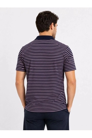 Freedom Store Erkek Pike Kumaş Gül Kurusu Çizgili Polo Yaka Tişört Kısa Kol T-shirt - Siyah