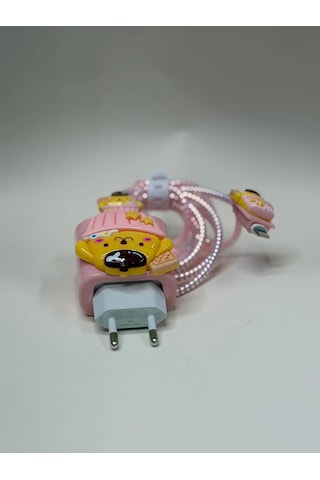 Sweety iPhone Uyumlu Kablo Ve Başlık Koruyucu Set Pembe