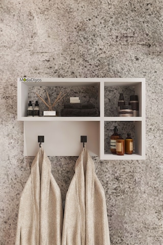Banyo Bornoz Askılığı & Raf Organizer Duvara Monte Çok Fonksiyonlu Dolap Beyaz