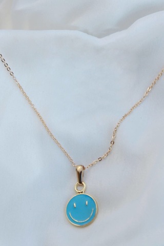 Gülen Yüz Turkuaz Mavi Kolye Turkuaz