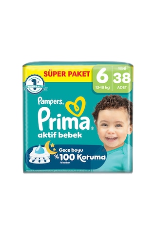 Prima Aktif Bebek Süper Paket Bebek Bezi 6 Beden 38 Adet