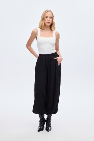 Quzu Beli Lastikli Pileli Şalvar Pantolon Siyah Çok renkli