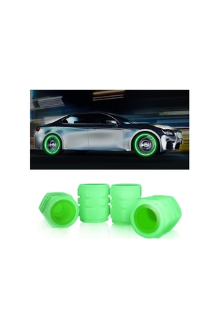 Mercar Gece Parlayan Neon Fosforlu Sibop Kapağı, 4 Adet, Plastik, 2 Cm, Tüm Arabalara Uygun Yeşil