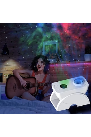Quenlite Qc-626 Akıllı Galaxy Projektör Parti Işık Alexa Google Home İle Çalışır Led Gece Lambası Beyaz