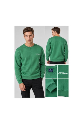 Hk Premium Sweatshirt Bisiklet Yaka Hk Premium Logolu Erkek Basic Yeşil