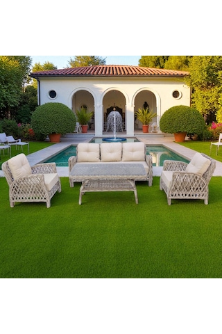 Mira Rattan Bahçe Oturma Grubu 3+1+1 Sehpalı Bahçe Takımı