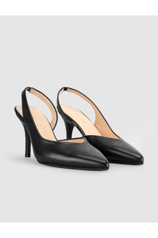 Cabani Siyah Süet Hakiki Deri Slingback Stiletto Kadın Ayakkabı