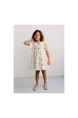 Poala Kids Müslin Çiçek Nakışlı Elbise Beyaz