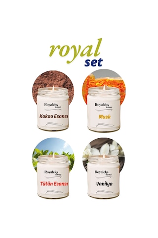 4 Adet Doğal Özel Seri Kokulu Dekoratif Kavanoz Mum 4x210 Cc - Royal Set - Ryl Çok Renkli