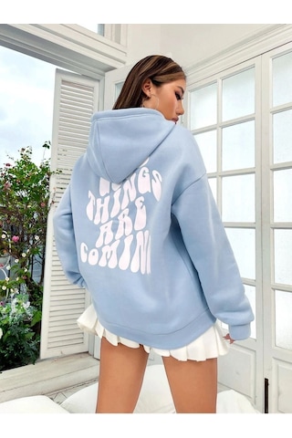 Altamira Unisex Good Things Sırt Baskılı Oversize Kapşonlu Sweatshirt 001