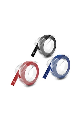 Dymo 3D Kabartma Şerit Siyah/Mavi/Kırmızı 3 Lü Paket 9 MM x 3 M
