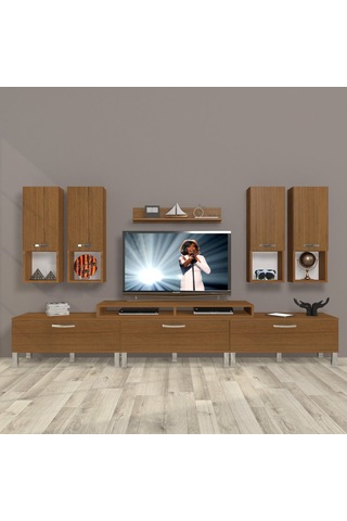 Decoraktiv Ekoflex 8da Slm Krom Ayaklı Tv Ünitesi Tv Sehpası Ceviz