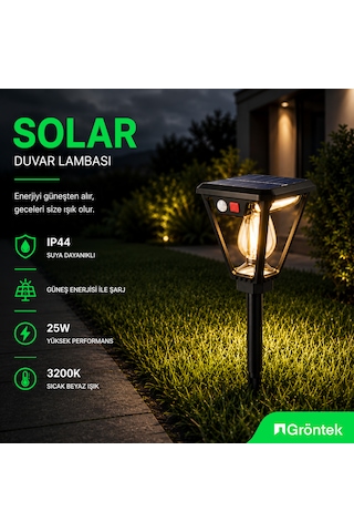 Solar Led Bahçe Armatürü 25 Watt Gün Işığı 25 Watt - Güneş Enerjili
