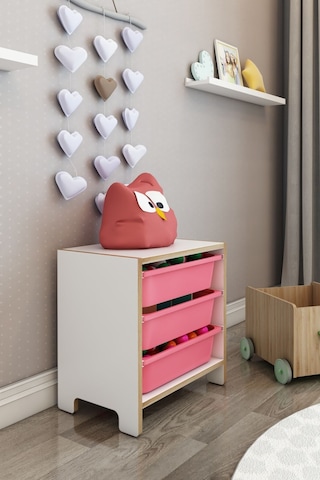 3 Sepetli Çok Amaçlı Oyuncak Dolabı Mdf Pembe Pembe