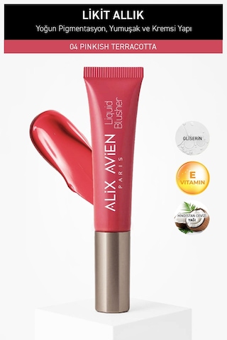 Alix Avien Yoğun Pigmentli E Vitaminli Mat Bitişli Kremsi Likit Allık - Liquid Blusher 04 Pinkish Terracotta