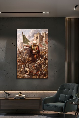 Fatih Sultan Mehmed İstanbul Fethi Savaşı Temalı Tarihi Dekoratif Cam Tablo Şehir Temalı Dekoratif Duvar Tablosu, Salon Ve Ofis Dekoru,