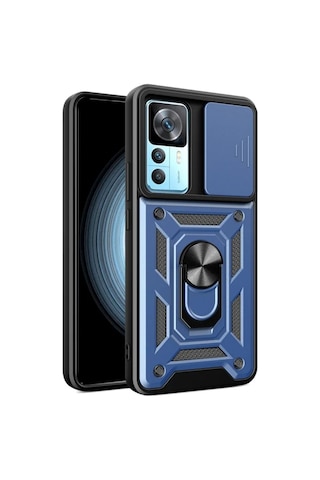 Xiaomi 12T Pro Uyumlu Tank Kılıf Yüzüklü Standlı Extra Koruma Zırhlı Outdoor Kapak - Lacivert