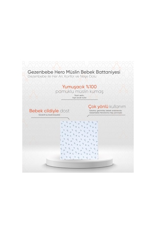 Gezenbebe Hero Müslin Bebek Battaniye 120x120 Mavi