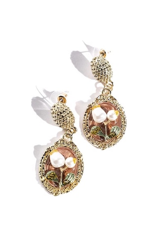 Jimmy Key Jimmy Key Karışık Çiçek Figürlü İnci Detaylı Sallanan Küpe 6sw437043999 Çok Renkli