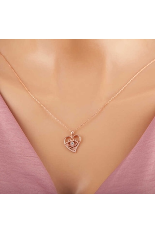 Coquet Accessories 925 Ayar Gümüş Rose Kalp Göz Kadın Kolye