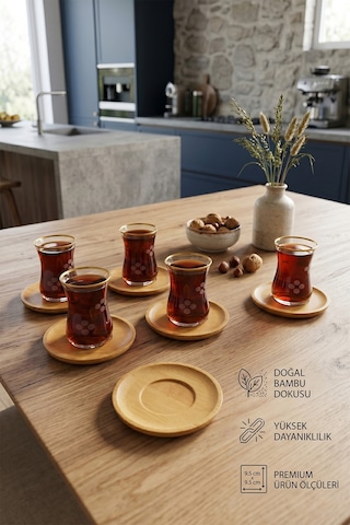 Ahşap Çay Tabağı 6 Lı Set Bardak Fincan Kupa Altlığı Yuvarlak Ahşap