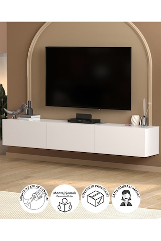 Bofigo Tv Ünitesi Tv Sehpası Düşer Kapaklı Tv Ünitesi Televizyon Sehpası 180 Cm Marvel Beyaz Beyaz