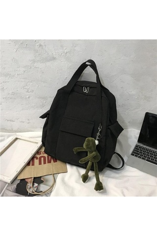 Siyah Katı Kadın Sırt Çantası Çantası Genç Kızlar İçin Omuz Seyahat Çantası Sırt Çantaları Kanvas Sırt Çantası Siyah