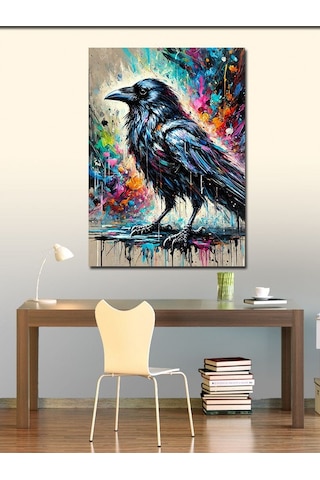 Kanvas Tablo Renkli Karga Çizimi 50cmx70cm