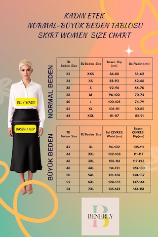Benerly Kadın Midi Boy Balık Kesim Saten Etek Yüksek Bel Düz Desen Rahat Siyah
