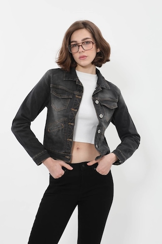Banny Jeans Kadın Cep Detaylı Slim Fit Jean Ceket Koyu Gri