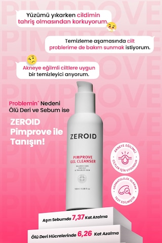 Akneye Eğilimli Ciltler İçin Yağ-nem Dengesi Sunan Yüz Temizleme Jeli Zeroıd Pimprove Gel Cleanser