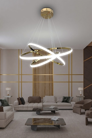 3'lü Çember Led Avize - - Kumandalı / Siyah Siyah