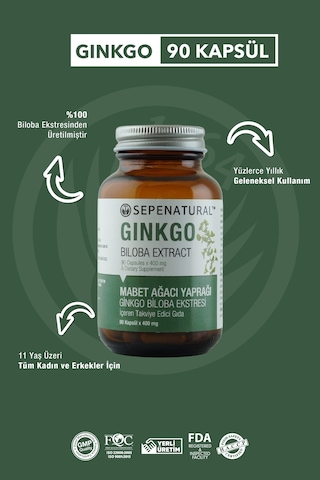 Sepe Natural Ginkgo Biloba Mabet Ağacı Ekstresi Full Potency 90 Kapsül x 400 MG