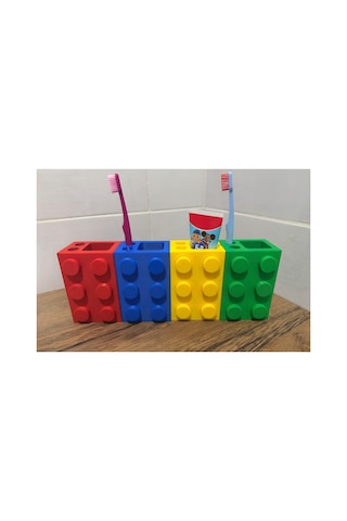 Lego Görünümlü Diş Fırçalık Çocuk Diş Fırçası Ve Diş Macunu Organizeri Beyaz