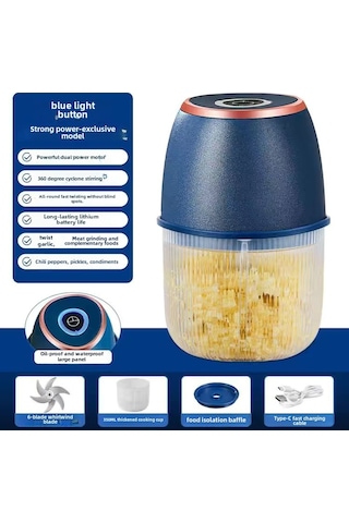 Dianziye Ev Çalışması Elektrikli Sarımsak Dilimleyici - 350ml Mavi Çizgili Pp Kase İle 6 Yapraklı Geliştirilmiş Bıçaklı Et Ve Sebze搅拌机 Diğer