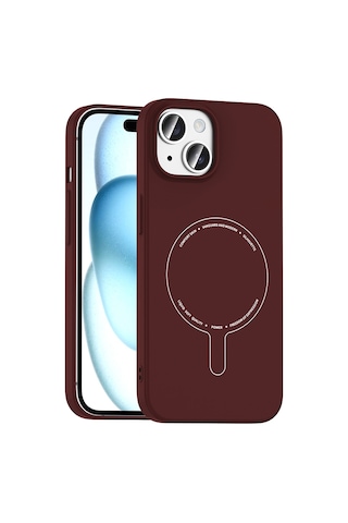 Apple iPhone Uyumlu 15 Kılıf M-safe Şarj Özellikli Kamera Korumalı Zore Elio Sert Pc Kapak - Bordo