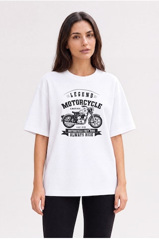 Black Nova Oversize Baskılı Unisex %100 Pamuk T-shirt Legend Motorcycle Beyaz