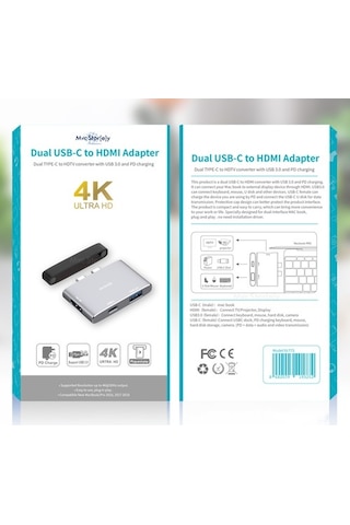 Usb Çoğaltıcı Çoklayıcı Usb-C Hdmı Çevirici 4K 1Xhdmı 1Xusb3.0-Gri