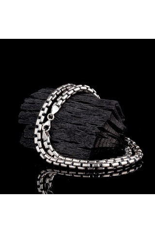 Tamamı 925 Ayar Gümüş El Örgü Model Halat Zincir Gri