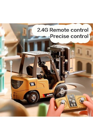 Şarjlı Mini Metal Forklift Uzaktan Kumandalı - Kumandadan Hareketli, Gerçekçi İnşaat Deneyimi Sarı